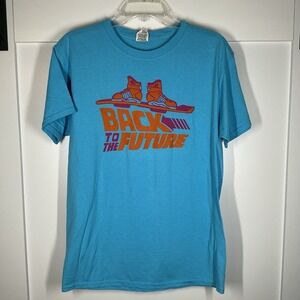 Vintage Y2K Medium Men's Back To The Future 1980S T-Shirt Blue Retro Skater